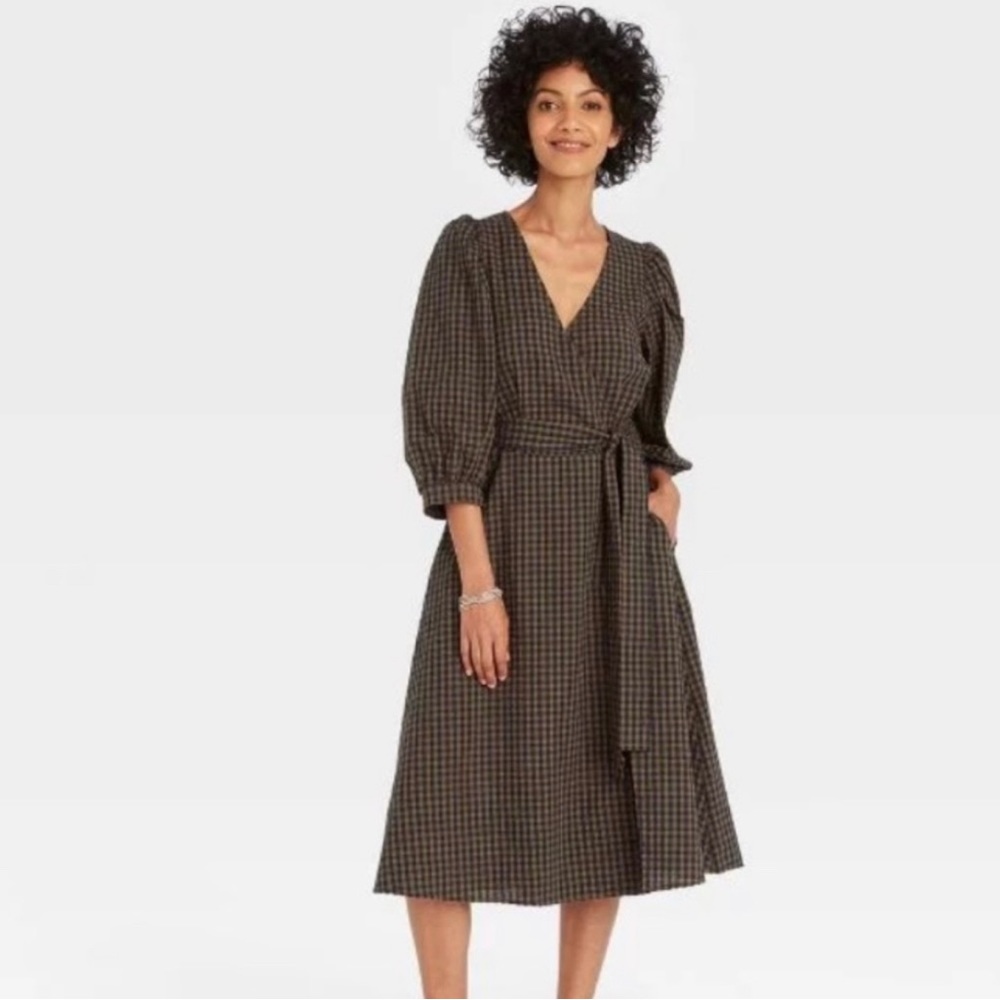 A New Day Gingham Wrap Dress with Pockets